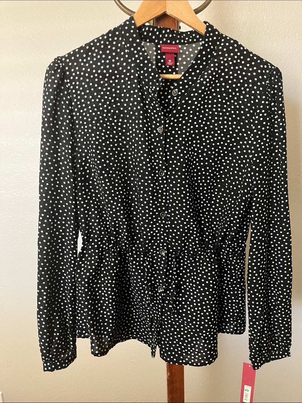 Merona Black and White Polka Dot Button-Front Blouse